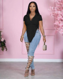 spring beveled shirt short sleeve top