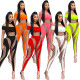 Fashion Sexy Nightclub Tight Mesh See-Through Long Sleeve Trousers Jumpsuit Women