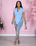 spring beveled shirt short sleeve top