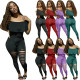 Women's off-the-shoulder ruffles hole slim jumpsuit