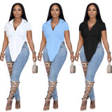 spring beveled shirt short sleeve top