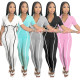 Women's Pull Strip patchwork Solid Color Sexy Slim Fit Long Jumpsuit