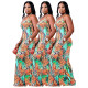 Women's loose and slim sexy halter sling leaf print jumpsuit
