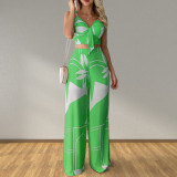 Women Summer Sexy Tube Top And Tie Loose Wide Leg Pants Print Two Piece Set