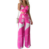 Women Summer Sexy Tube Top And Tie Loose Wide Leg Pants Print Two Piece Set