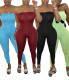 Women Summer Sexy Off Shoulder Tight Solid Color Jumpsuit
