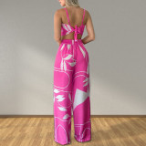 Women Summer Sexy Tube Top And Tie Loose Wide Leg Pants Print Two Piece Set