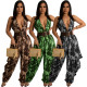European and American women's deep V  neck halter backless loose jumpsuit