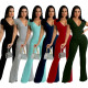 Sexy Women's Solid Color Short Sleeve Flared  Ladies Jumpsuit