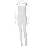 Women Summer Casual Solid Slim Straps Jumpsuit