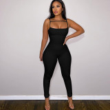 Women Summer Casual Solid Slim Straps Jumpsuit
