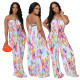 Spring and summer women's print strapless wide leg nightclub jumpsuit