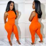 Women's autumn and winter women's solid color multicolor sleeveless two piece pants set