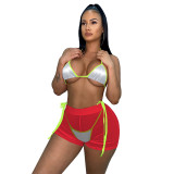 Spring Summer Women's Mesh Sequin Bikini Set Three Piece Swimsuit