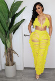 summer sexy women's fashion knitted hollow transparent tassel two-piece suit
