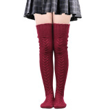 Woolen foot warmer stockings autumn and winter solid color over-the-knee socks stockings pile pile socks thick women's socks