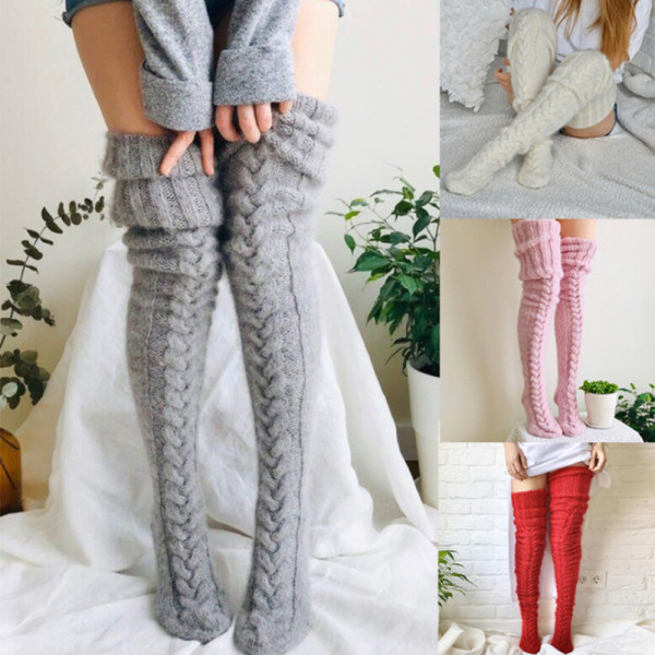 Woolen foot warmer stockings autumn and winter solid color over-the-knee socks stockings pile pile socks thick women's socks