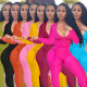 Women's waist slim waist V-neck jumpsuit