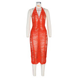 Summer sexy women's fashion ladies hollowed-out see through beach knitted tight skirt halter neck woolen skirt