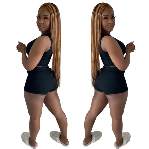 Women's Fashion Sexy Solid Color Two Piece Shorts Set