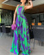 Green Print Casual Lace Up Jumpsuit