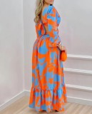 Summer Half Turtleneck Long Dress Mid Waist Sling Type Vintage Print Long Dress