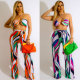 Sexy Print Slim Fit Backless Strap Two-Piece Nightclub