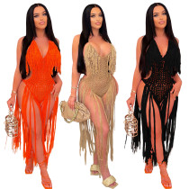 Women's Long Fringe Braided Two-Ways Fringe Beach Dress