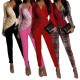Women's Fashion Color Blocking Sequin Patchwork Long Sleeve Jumpsuit