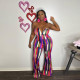 Sexy Digital Print Wrap-Up Nightclub Jumpsuit