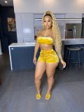 Women's Fashion Short SleeveVelvet Strapless Two Piece Shorts Set