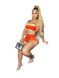 Women's Fashion Short SleeveVelvet Strapless Two Piece Shorts Set