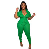 Plus size sexy zipper three-dimensional pocket jumpsuit