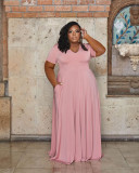 Women's Casual Fashion V-Neck Solid Color Plus Size Dress