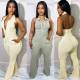 Women's Sleeveless Turndown Collar Backless Solid Flared Jumpsuit