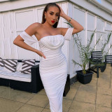 Summer Women Off Shoulder Solid Long Dress