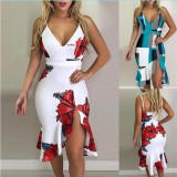 women's suspender irregular skirt dress