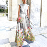 Women's Loose Print Solid Color Sleeveless Jumpsuit