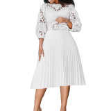 Summer plus size lace crochet sexy hollow pleated dress dress