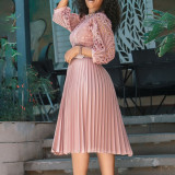Summer plus size lace crochet sexy hollow pleated dress dress