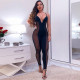 Women's Summer Fashion Splicing V-Neck Slim Open Back Sling Jumpsuit