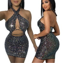 Women Sexy Backless Sequin Halter Bodycon Dress Women Sexy Backless Sequin Halter Bodycon Dress