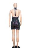 Women Sexy Backless Sequin Halter Bodycon Dress