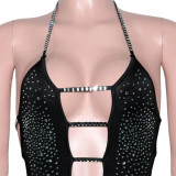Women Sexy Hollow Out Backless Rhinestone Dress