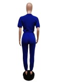 Women Fashion Solid Contrast With Denim Top And Pant Two Piece Set