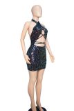 Women Sexy Backless Sequin Halter Bodycon Dress