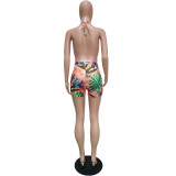 Women Tie-Dye Cutout Leaf Print Straps Romper (With Belt)