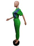 Women Fashion Solid Contrast With Denim Top And Pant Two Piece Set