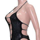 Women Sexy Hollow Out Backless Rhinestone Dress
