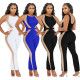 Summer Women Fashion Patched Tape Sleeveless Jumpsuit